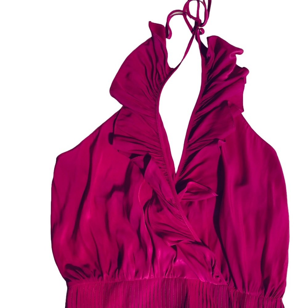 NWOT | Ramy Brook V-Neck Ruffle Halter Top | Color: Wild Rose - Picture 7 of 8